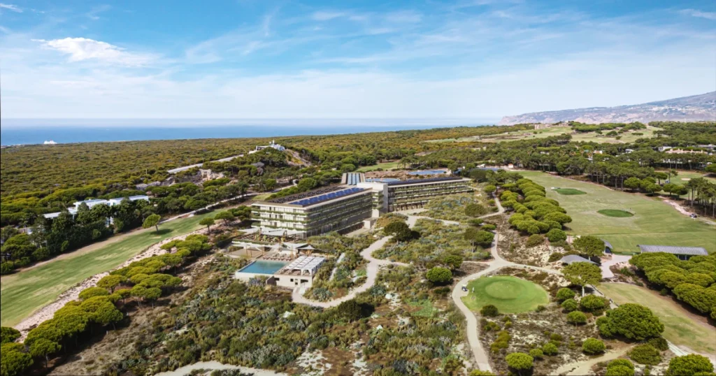 Projeto 3D com vista aérea do Fasano Cascais em Portugal