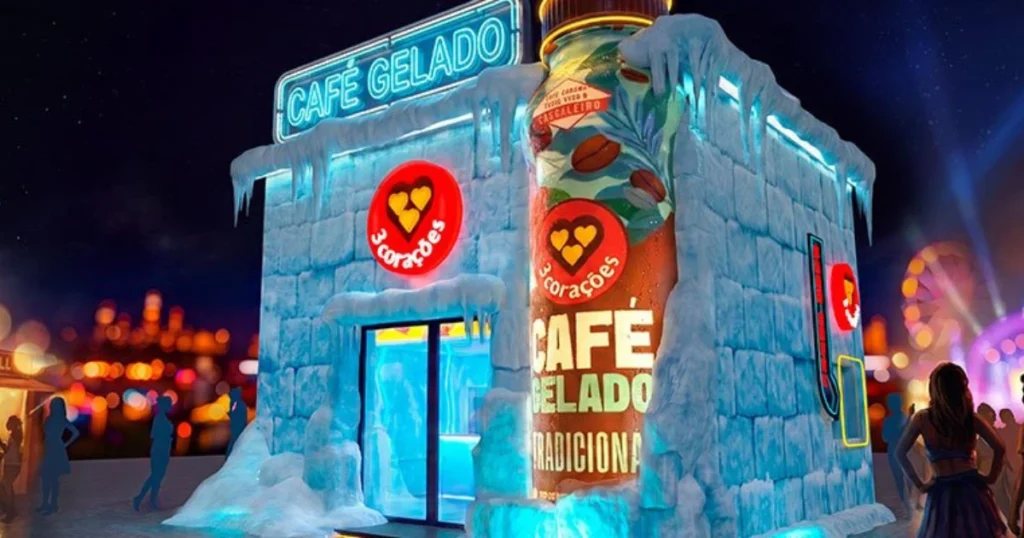 Ilustração do estande da 3 Corações para o Rock in Rio 2026