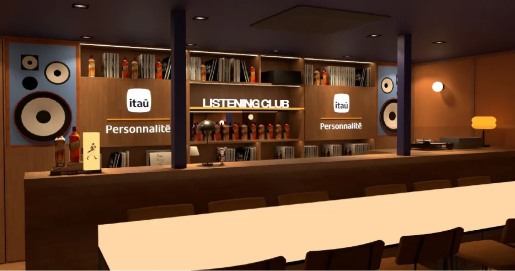 Ilustração da área interna do Listening Club | Itaú Personnalité no Rock in Rio 2026