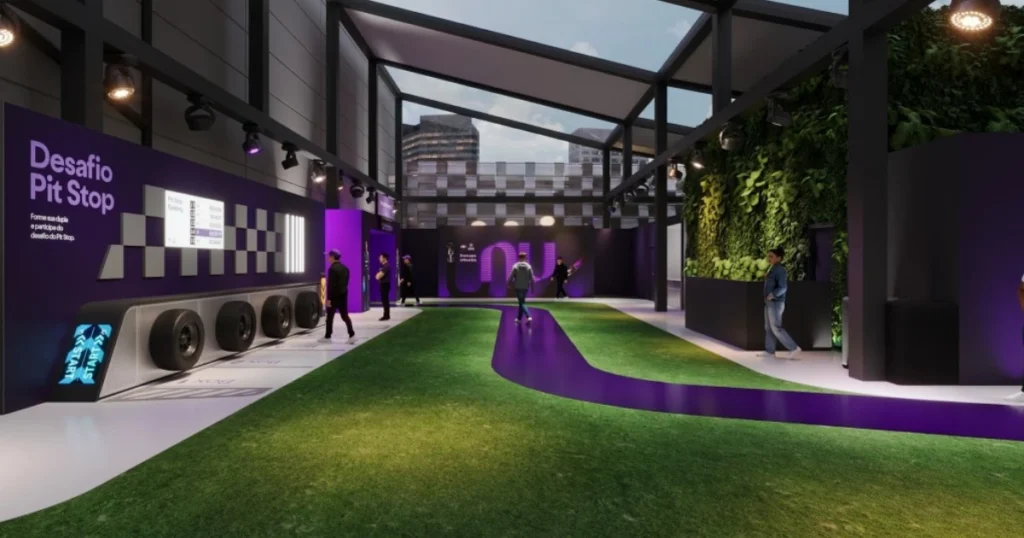 Imagem da ação da Nubank House em São Paulo chamada Pit Stop Challenge