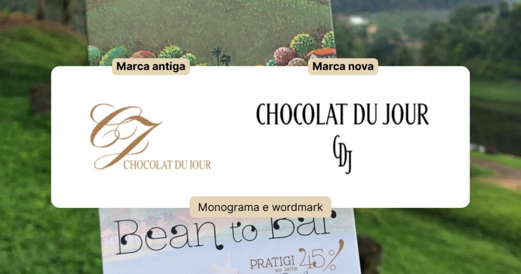 Comparação da nova identidade da Chocolat du Jour com a anterior